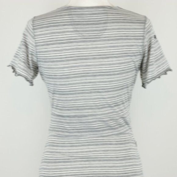 Exofficio Women's XS Gray White Striped V-Neck Short Sleeve Knit Jersey Dress - Picture 4 of 9